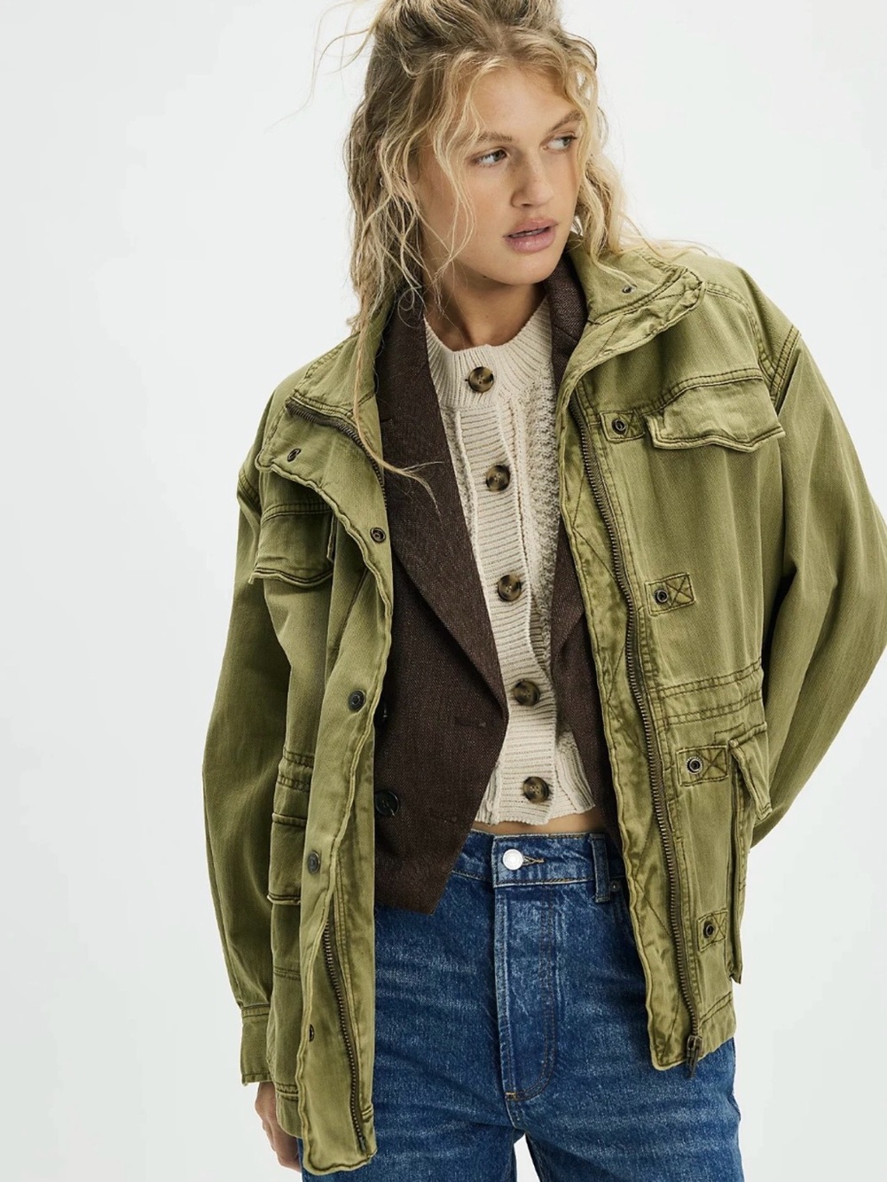 Olive Green We The Free utility cargo jacket